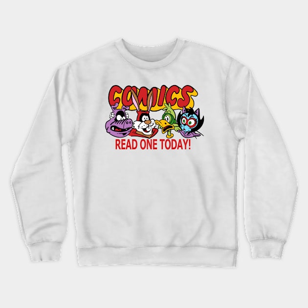 Comics Read One Today (Funny Animals Edit.) Crewneck Sweatshirt by Scum_and_Villainy